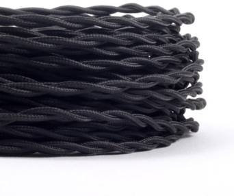 10 METERS 3 Core Black - ANTIQUE BRAIDED TWISTED WOVEN SILK FABRIC LAMP FLEXIBLE CABLE WIRE CORD LIGHT (MLCA020METERS10)