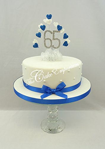 CAKE DECORATION SAPPHIRE 65th (UK) WEDDING ANNIVERSARY DIAMANTE CAKE TOPPER HEART BURST WITH MATCHING RIBBON PACK