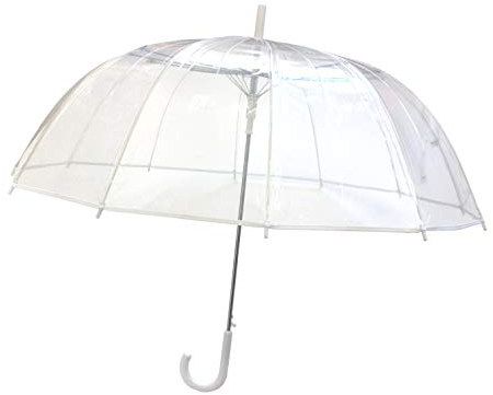 SMATI Grand Parapluie Long Transparent - Résistant au Vent ; 12 baleines ; Diamètre=102cm ; Ouverture automatique ; Parapluie femme ; idéal mariage ; Couleur liseré BLANC
