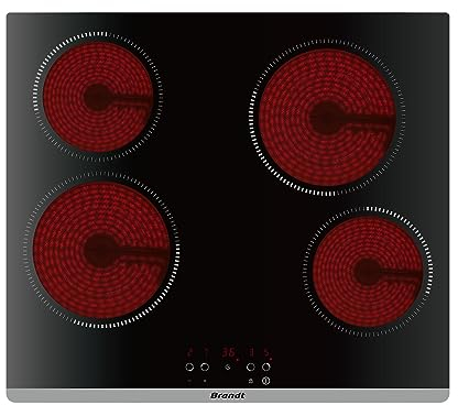 BRANDT - Table vitrocéramique - BPV6420B - 4 zones - Puissance totale : 6 kW - Commandes sensitives - 9 positions de cuisson - 4 minuteries - Verrouillage clavier - Auto stop - noir