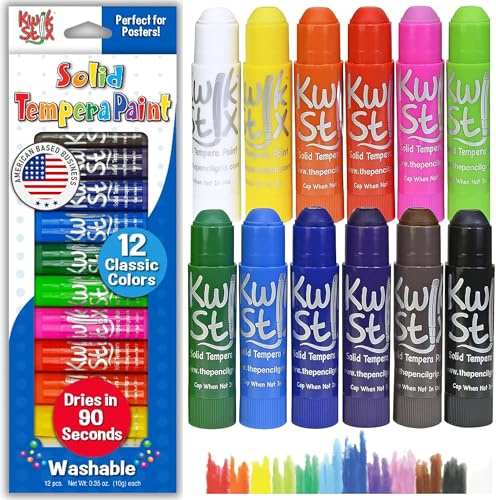 Kwik Stix Solid Tempera Paint Sticks, 12 Colors, Washable Paint Sticks for Kids, Super Quick Drying, Non-Toxic, Allergen Free, Comes in Classic Rainbow Colors, Ideal for Kids and Toddlers