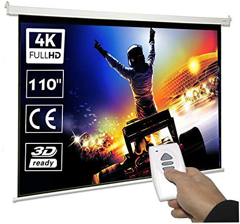 Projektionsleinwand | Mattweiße Oberfläche mit einem Gain-Faktor von 1,1 |Schwarzer umlaufender Rand Und Rückseite des Tuchs schwarz | Heimkino (243 x 138 cm (110 Zoll) 16:9 Motor Tuch: Weiß)