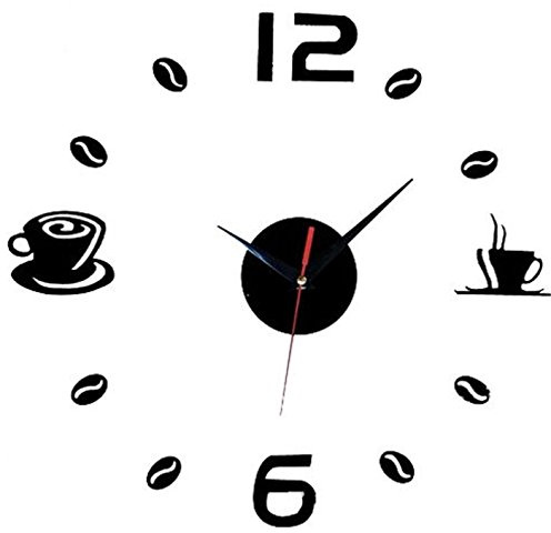 Grande Orologio Da Parete Wall Sticker Fai Da Te Per Caffè Tazza Da Tè Numero Clock Home Cafe Decor -Black