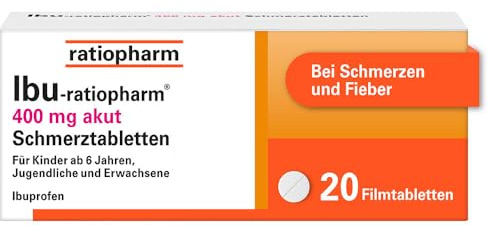 Ibu-ratiopharm 400 mg akut Schmerztabletten, 20 Filmtabletten | Bewährt bei Schmerzen und Fieber. Wirkstoff: Ibuprofen. Für Kinder ab 6 Jahren, Jugendliche und Erwachsene