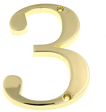 5 Polished Brass House Address Number #3, Flush Mount