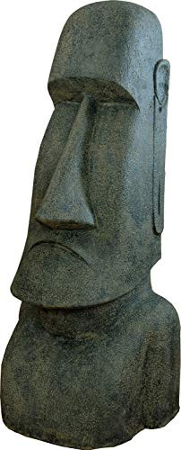 Korb-Outlet Moai Figur Garten 150cm Steinfigur Kopf Skulptur Figur Osterinsel Moai Kopf Garten Tiki Lavastein Figur Deko