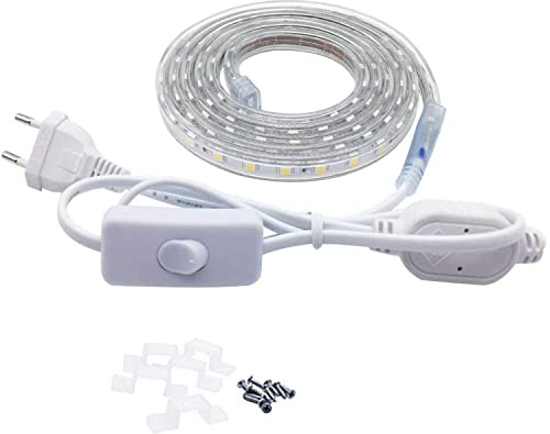 Q.Laomi Ruban LED 3 Mètres, IP65 étanche Bande LED avec Interrupteur 220V 230V Bandeau LED, Blanc Froid