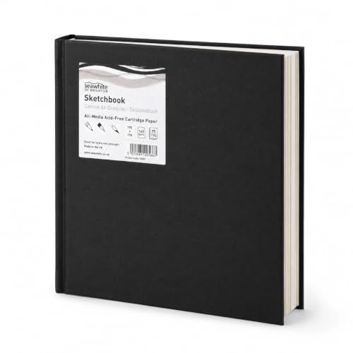 SEAWHITE Künstler-Skizzenbuch aus schwarzem Stoff, gebunden, 140 g/m², quadratisch, 195 x 195 mm