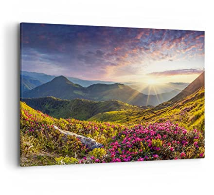 ARTTOR Bilder auf Leinwand 120x80cm Wandbild Landschaften Natur - 3152 | Gebirge Wiese Landschaft Groß XXL Wanddekoration Wohnzimmer Schlafzimmer Wanddeko Wand Kunstdruck Wandkunst Wall Decor ARTTOR