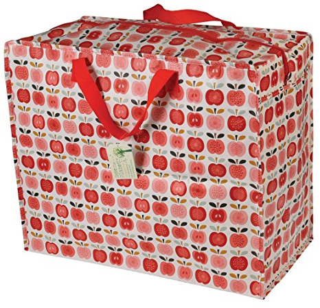 Große Aufbewahrungstasche mit Reißverschluss, robust und langlebig, 55 x 48 x 28 cm, 70 l, Vintage-Apfel-Design