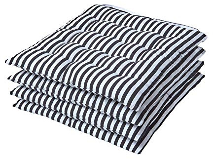Homescapes 4er Set Stuhlkissen 40x40 cm, schwarz-weiß gestreifte Sitzkissen Outdoor/Indoor mit Baumwollbezug, Sitzpolster waschbar und Oeko-TEX-Zertifiziert für Esszimmer-, Küchen- & Gartenstühle