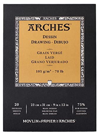 Arches 1795110 Skizzenpapier im Block (23 x 31cm, 105g/m², Kopfgeleimt für Pastell, Bleistift, Kohle und Rötel) 20 Blatt