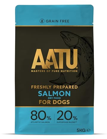 AATU Trockenfutter für Hunde, 80/20 Hundetrockenfutter mit Lachs & Hering, Hundefutter Getreidefrei mit Hohem Proteingehalt, Natürliche Tiernahrung für Ausgewachsene Hunde Aller Rassen, 5 kg