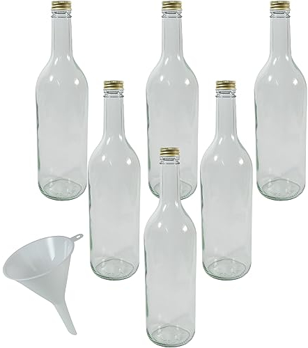 Viva-haushaltswaren lot de 6 bouteilles en verre vides avec bouchon à vis 750 ml + entonnoir blanc ø 9 cm