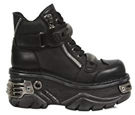New Rock Bottine Metallic M.1065-S1 pour homme et femme en cuir vachette noir plateforme 5 cm talon 8 cm style punk gothique unisexe urbain TAILLE 37