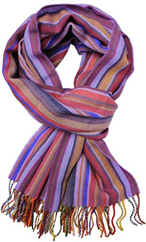 Rotfuchs Herrenschal Winter Streifen & Fischgrat modisch mehrere Farbe 100% Wolle (Merino) (52 x 200 cm, Flieder)