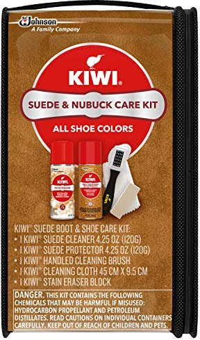 KIWI Suede and Nubuck Shoe Cleaner Kit | For Shoes, Boots, and More | Includes Cleaner, Protector, Brush, Cloth, Eraser Block