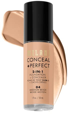 Milani Conceal + Perfect 2-in-1 Foundation + Concealer for a Flawless Complexion, Under Eye Corrector, Cover Redness and Imperfections, Waterproof and Sweatproof - Medium Beige