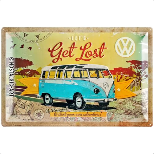 Nostalgic-Art Retro Blechschild, Volkswagen Bulli – Let's Get Lost – VW Bus Geschenk-Idee, aus Metall, Vintage-Design zur Dekoration, 40 x 60 cm