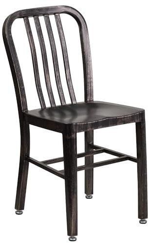 Flash Furniture Commercial Grade Black-Antique Gold Metal Indoor-Outdoor Chair