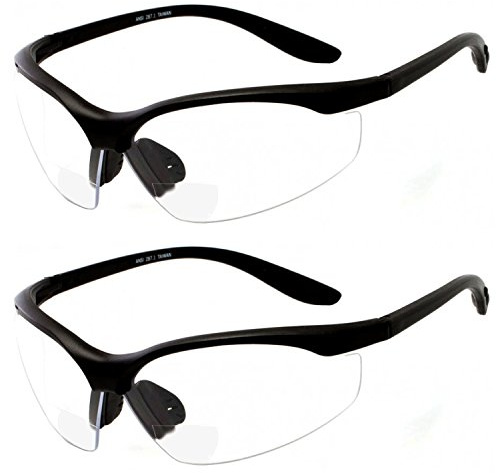 grinderPUNCH 2 paires de lunettes de sécurité ANSI Z87 résistantes aux chocs antidérapantes enveloppantes autour de lentilles transparentes lunettes de lecture bifocales dioptrie/+ 2.00