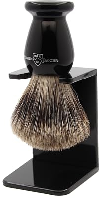 Edwin Jagger 1EJ946SDS Classic Best Badger Hair Exfoliating Shaving Brush with Stand for Shaving Cream or Shaving Soap for Men and Women (Imitation Ebony)