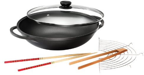 Karcher Wok Mai-Lin (Aluguss, Ø 36 cm, Durit-Select-Antihaftbeschichtung, inkl. Glasdeckel und Zubehör) schwarz