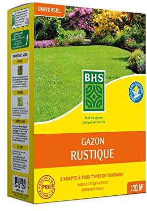 BHS Gazon Rustique | 3kg | 120 m²| Jardins Traditionnels | Tous Types de Sol | Dense et Esthétique | S’installe Rapidement et Durablement GRU3