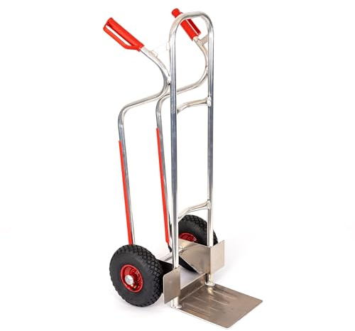 RLW Profi Aluminium Sackkarre Stapelkarre Alu200 200 kg - Schaufel 280 x 280 mm - Made in EU - kein Asien-Import !! (Räder nach Ihrer Wahl) (Luftrad schwarz/Metall-Felge rot/Rollenlager)