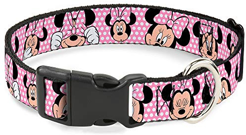 Buckle Down des Expressions de Minnie Mouse Polka prick rosa/vit plastklämma halsband