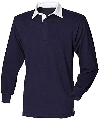 Front Row Herren Rugby-Shirt, langärmelig, aus Baumwolle, klassisch XXXX-Large Blau - Navy/Weiß