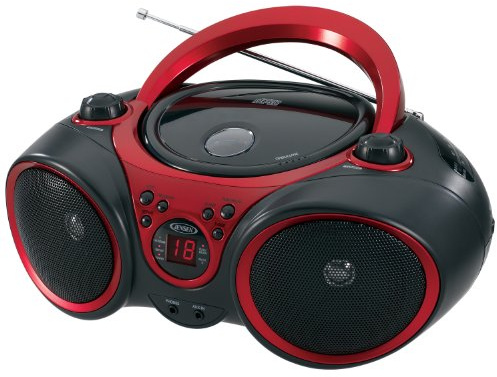 JENSEN Lettore CD stereo portatile CD-490 con radio AM/FM e ingresso Aux, rosso e nero