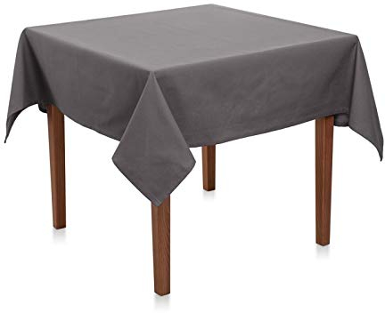 Tischdecke Uni Polyester - Einfarbig, Pflegeleicht, Bügelfrei, Tischtuch, Tischwäsche, Privat, Restaurant, Hotel, Handgefertigt, Made in Europa (Grau, 100x100 cm)