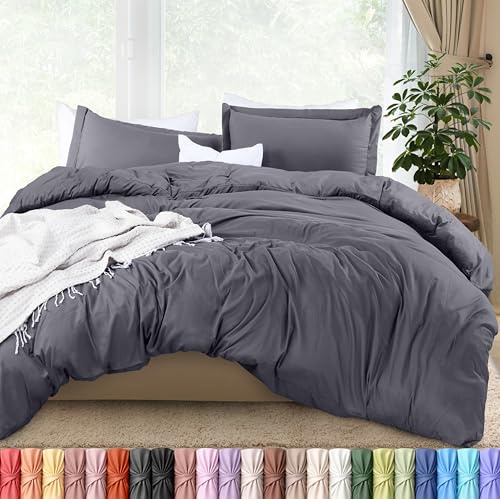 Utopia Bedding Duvet Cover King Size - 3 Piece with Zipper Closure - 1 Comforter Cover 104X90 Inches & 2 Pillow Shams 20X36 Inches (Grey) Comforter Not Included