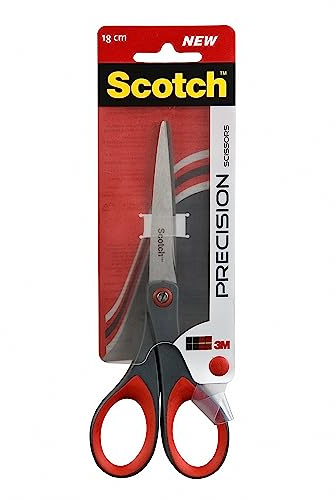Scotch Präzisions-Büroschere mit rostfreien Stahlblättern - 18cm - Ideal für präzises Schneiden, für Rechts- und Linkshänder geeignet - Farbe grau/rot