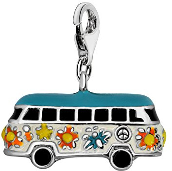 Quiges Charms Anhänger Versilbert Hippie Bus Versilbert Damen Schmuck für Bettelarmband