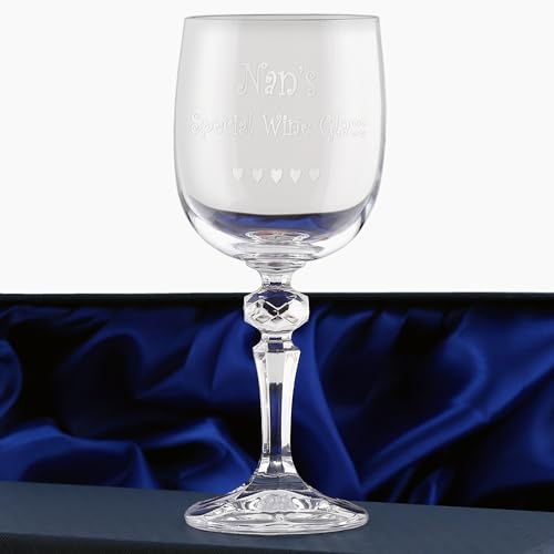 De Walden Nan Crystal Engraved Wine Glass in a Satin Lined Presentation Gift Box