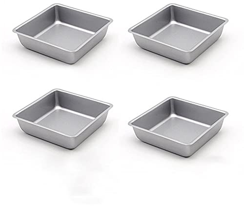 AstraGourmetGLC Mini 10,2 cm anti-adhésif à gâteau carré, Lot de 4 (Argent)