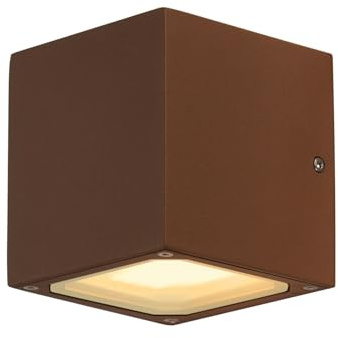 SLV luminaria de superficie de pared SITRA CUBE/iluminación para paredes, caminos, entradas, «spot» led de exterior, luminaria de superficie de exterior, lámpara de jardín / GX53 IP44 9 W herrumbre