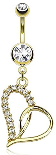 Paula & Fritz® Bauch-nabelpiercing Chirurgenstahl Gold Herz Zirkonia Kristall 10-mm Stab-länge Banane Bauch-Piercing Bananabell Nabel-Piercing GDPN13416