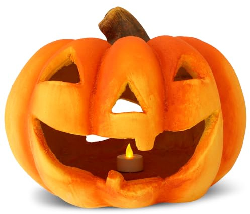 matches21 Jack Lantern Lanterna zucca di Halloween fatta di argilla 27x23 cm incl. tealight LED tremolante