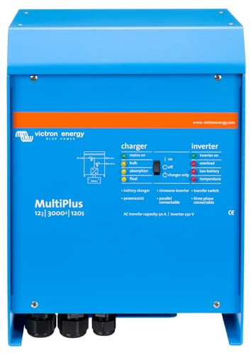 Victron Energy MultiPlus Reiner Sinus Wechselrichter 120 Amp Batterie Ladegerät, Spannungswandler, Transferschalter Inverter Charger, 50 Amp, 3000VA 12-Volt 230V