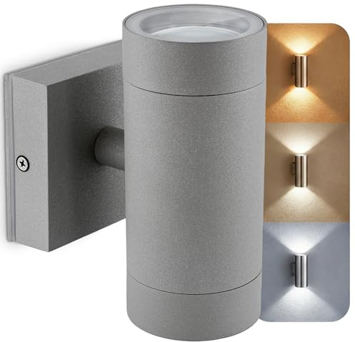 LED Außenwandleuchte Up & Down anthrazit IP54 GU10 3W 3 Lichtfarben rund | Anthrazit Fassadenleuchte mit Up-Down-Licht für Garten, Terrasse & Hauswand - wetterfestes Alu rund, inkl. 2 Leuchtmittel