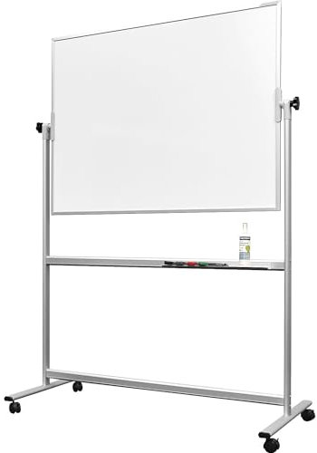 magnetoplan 1241189 Whiteboard mit Fahrgestell, speziallackierte Oberfläche, komplett mit Ablageschale für Marker und Zubehör, 2200 x 1200 mm