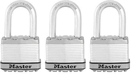Master Lock M5XTRILF Magnum Laminated Steel Keyed Alike Padlock, Silver, Pack of 3