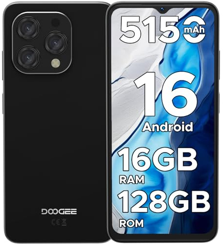 DOOGEE N55 Android 16 Smartphone, 16GB+128GB/2TB TF, 90Hz 6.56 HD+Display Telefono, UNISOC T7200, 13MP+8MP Camera Cellulare, 5150mAh Batteries Telefoni, 4G Dual SIM/Widevine L1/Face Unlock, Nero