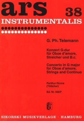 Konzert: für Oboe d'amore, Streicher und B.c.. TWV 51:G3. oboe d'amore, strings, basso continuo. Partition.