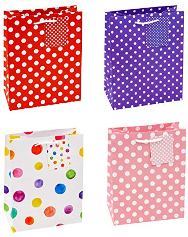 TSI 86019 Sacchetti da Regalo, 2 Motivi Con Pallini Polka, Misura 23 X 18 X 10 Cm, Confezione da 12 Pezzi