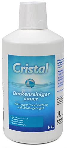 CRISTAL Beckenreiniger sauer 1 l - Entfernt besonders hartnäckige Verschmutzungen & Kalkablagerungen - Materialschonende Spezialreinigung - Intensive Grundreinigung für Pools und Schwimmbecken