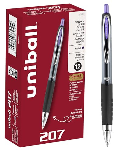 uniball 207 Retractable Gel Pens, Medium Point (0.7mm), Violet, 12 Pack